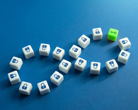 An infinity symbol composed of keyboard keys, with padlock icons representing security and a green key symbolizing unlocking potential. The image metaphorically connects to the concept of Blue Zones as regions where longevity secrets are 'unlocked,' emphasizing how their principles can serve as a key to healthier, longer lives.